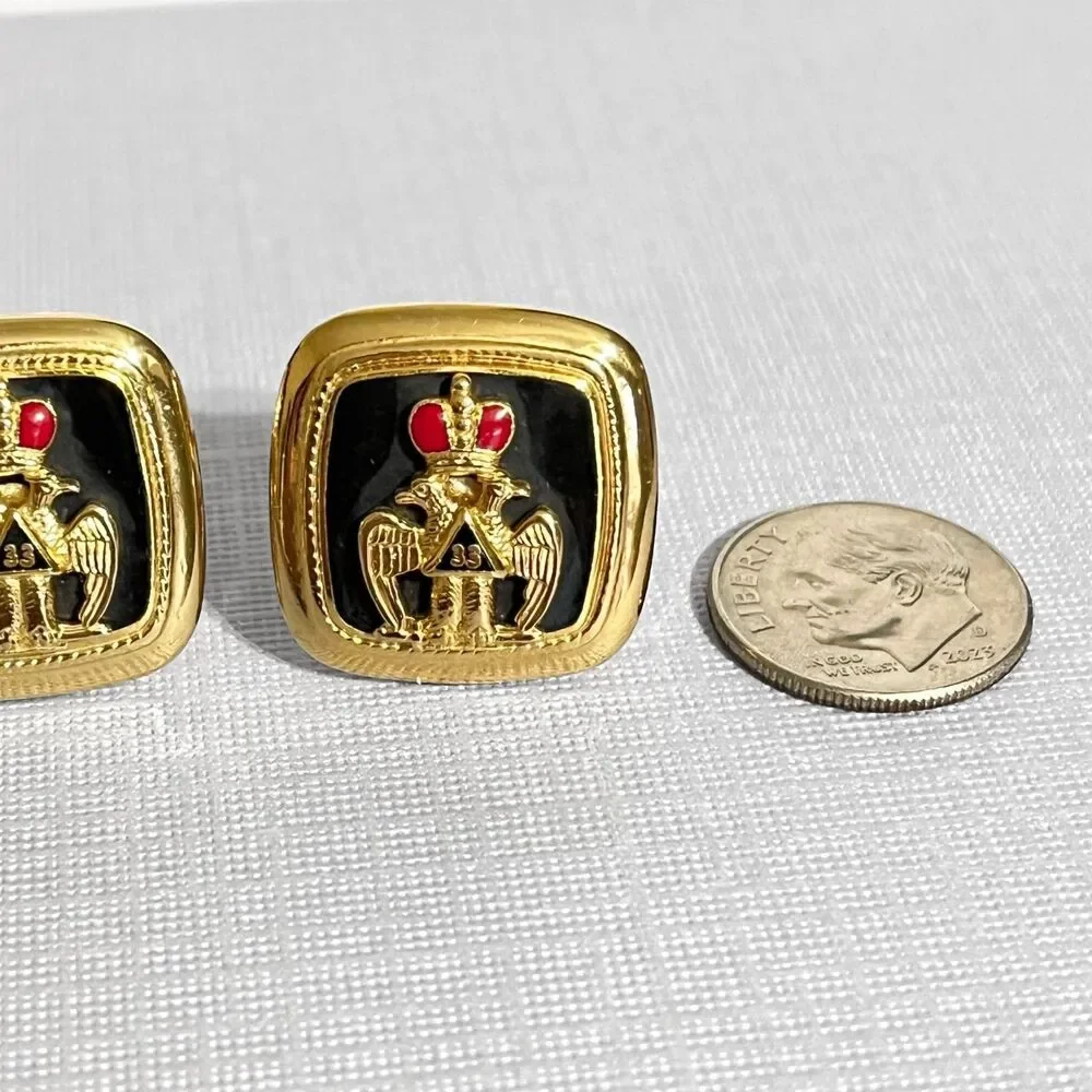 Scottish Rite Cufflinks 33 Degree Freemason Gold Tone Eagle Wings Down Square